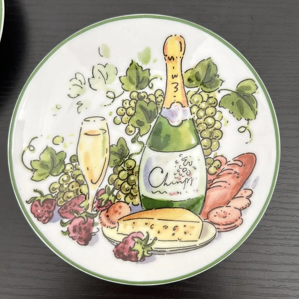 3 Porcelain Vintage Appetizer Wine Plates